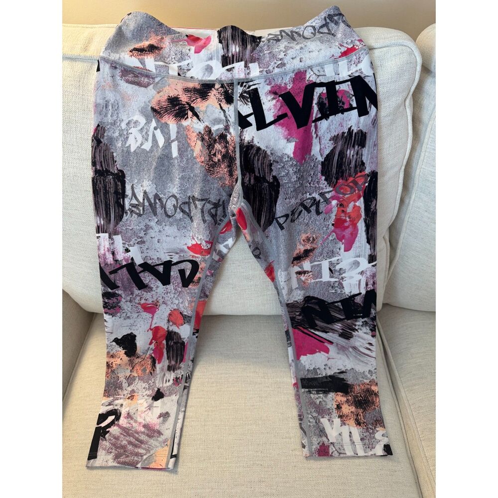 Calvin Klein Performance High Waist Crop Tight Leggings Pink Graffiti Size M NWT
